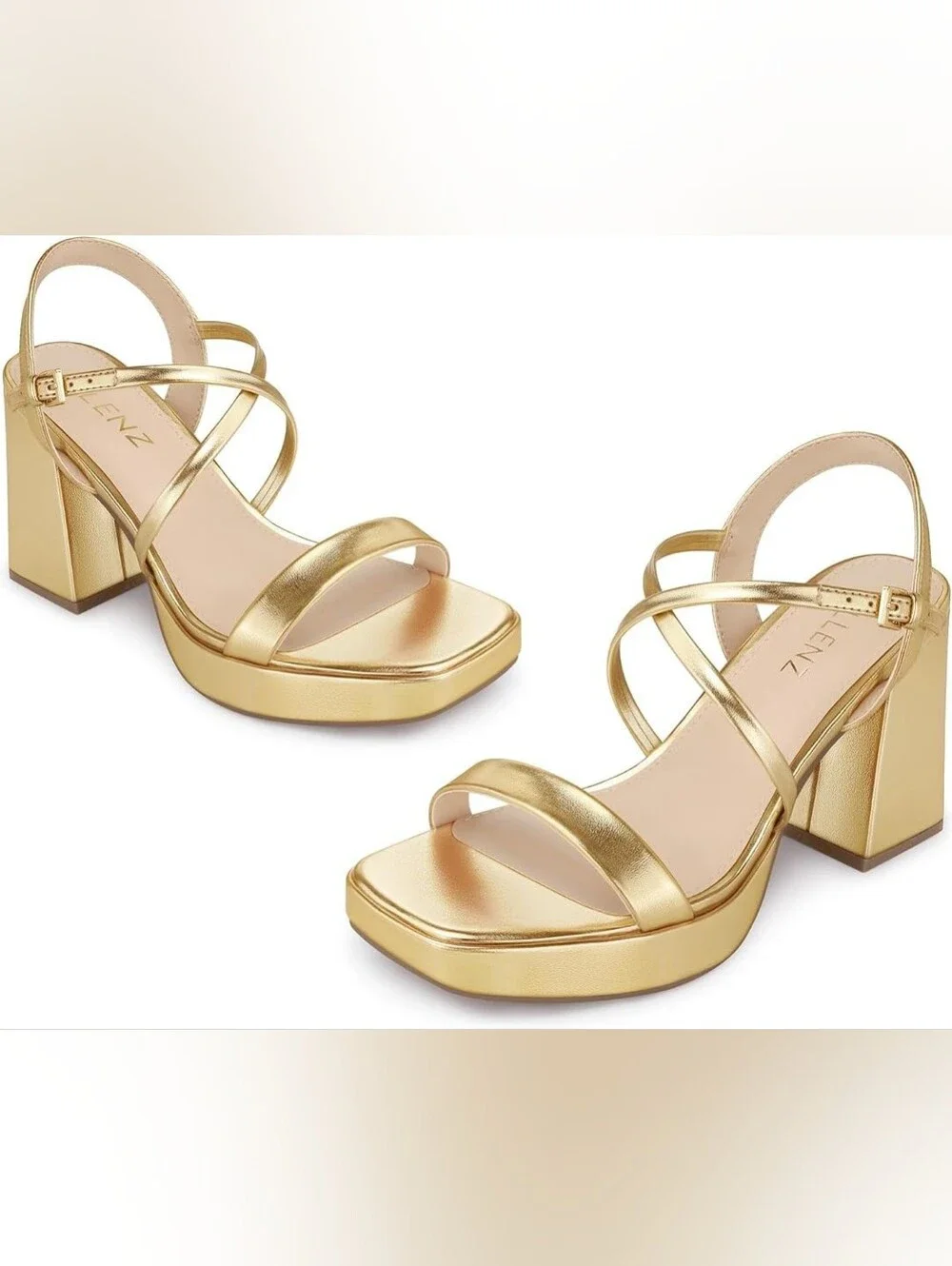 Women's Gold Chunky Metallic Platform Strappy Block Heel Square Toe Sandal, 8